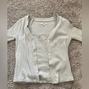Madewell Light Green Ribbed Cardigan & Tank